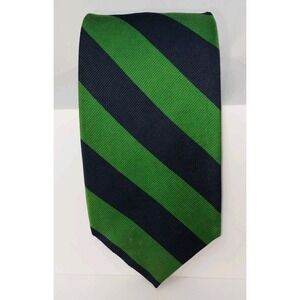 Bravini Mens Silk Necktie Navy Green Striped Repp‎ Tie Handmade in USA 4"x58"
